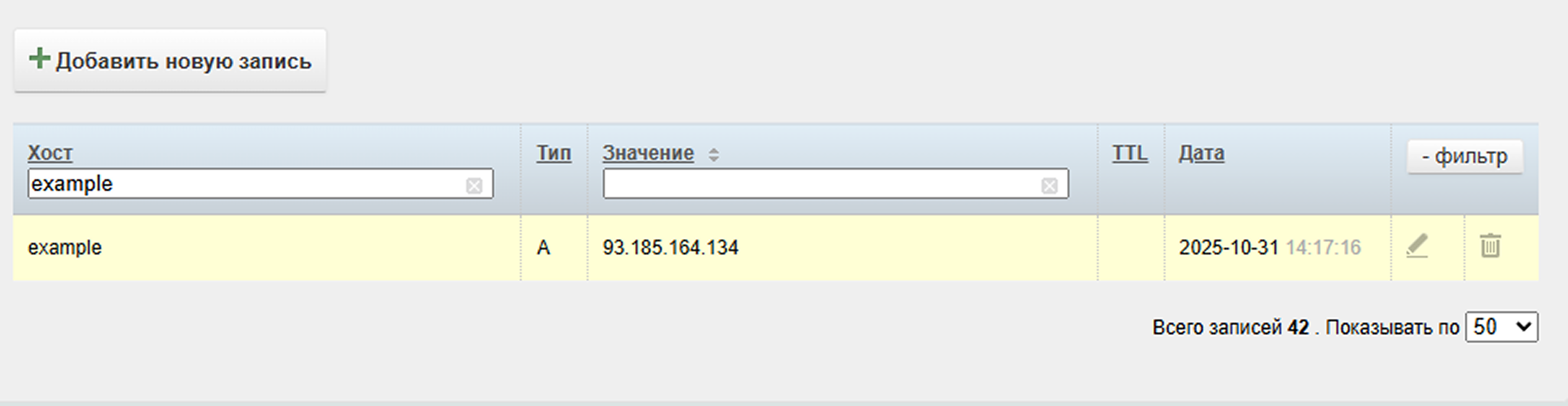Пример готовой A-записи